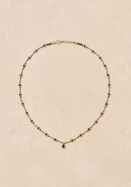 Necklace Peony Talisman Vert-Grenat