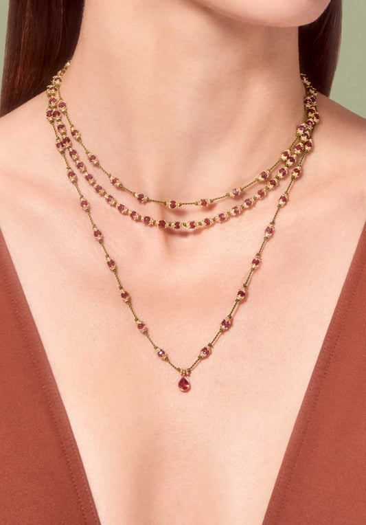 Necklace Peony Talisman Vert-Grenat