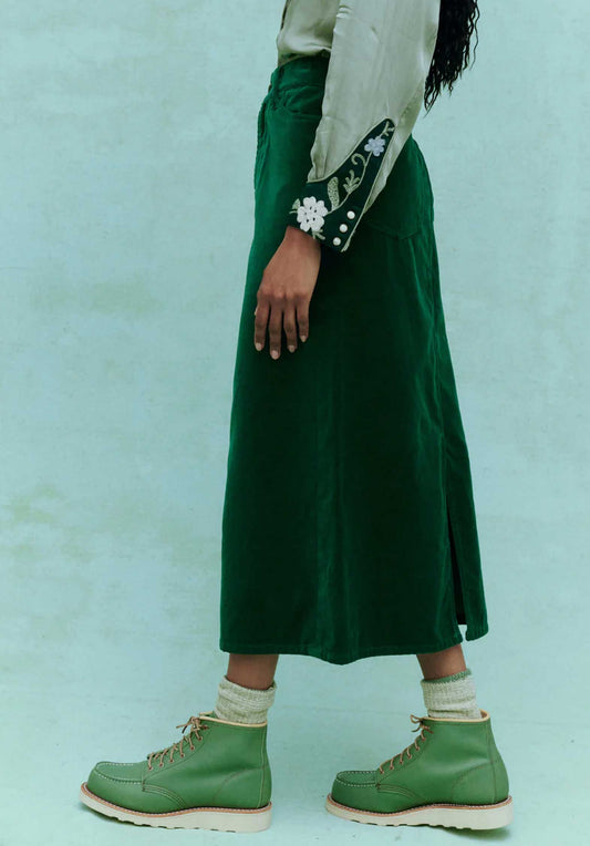 Skirt Velvet Column Emerald