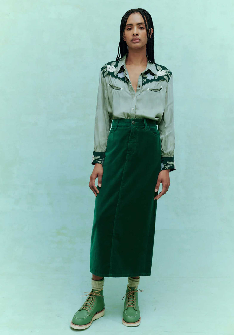 Skirt K120915 Velvet Column Emerald