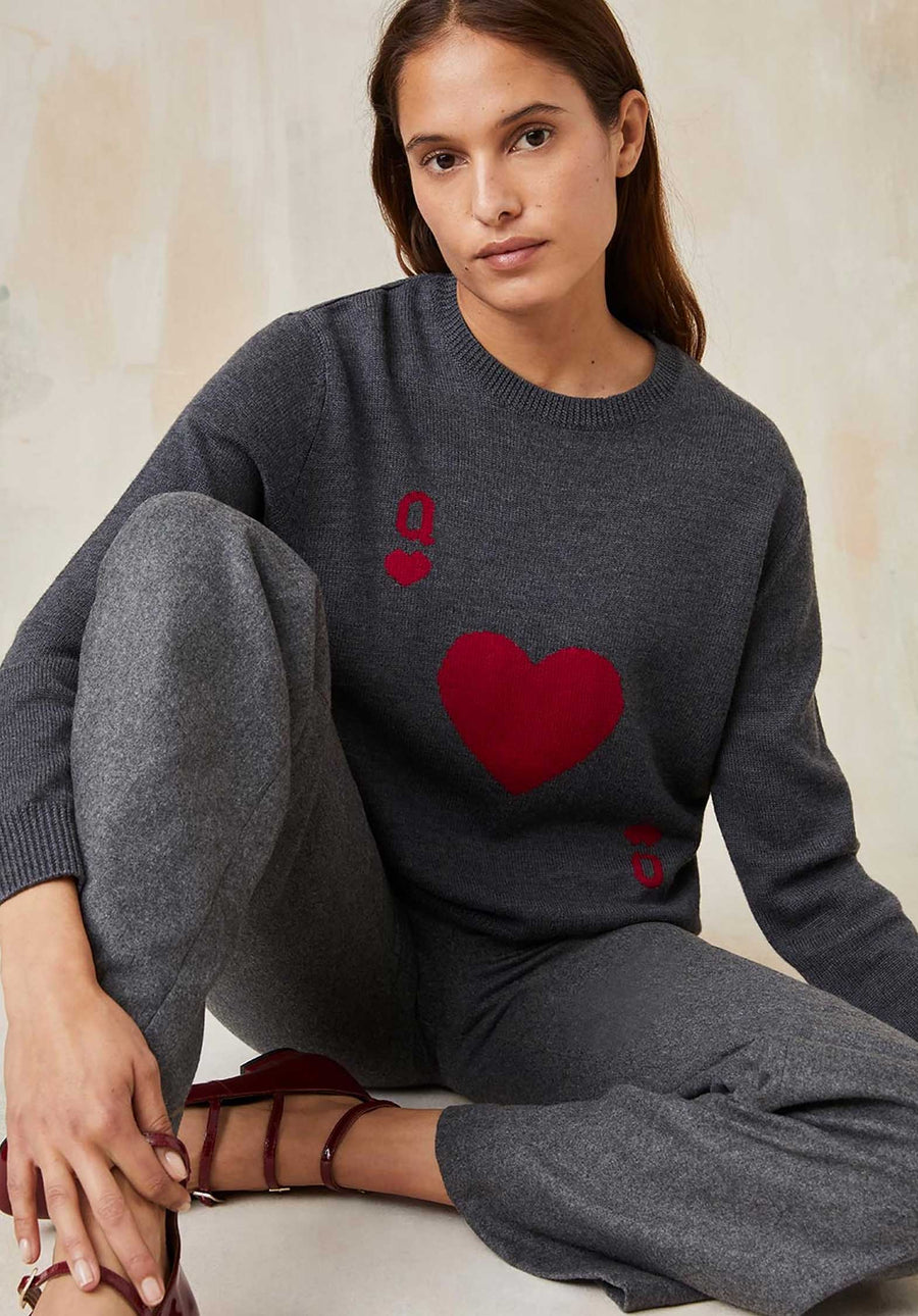 Pullover Dame De Coe Dame De Coeur Gris