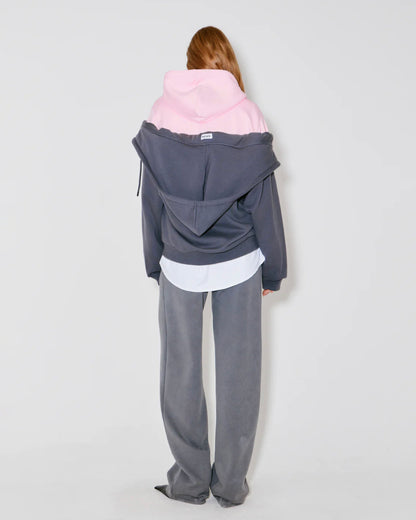 FAÇON JACMIN Women's Serena 2-in-1 Cotton Terry Jacket - Dark Grey & Light Pink Dark-Grey-Light-Pink