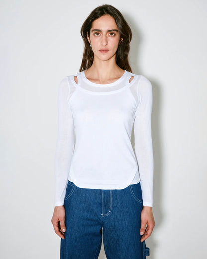 Façon Jacmin Women's Tilda 2-in-1 Layered Long Sleeve T-Shirt 100% Cotton Italian Jersey - White