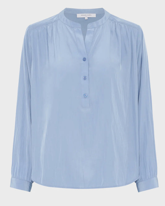 Women Blouse Satin Fabric With Pleated Texture - Bluesky