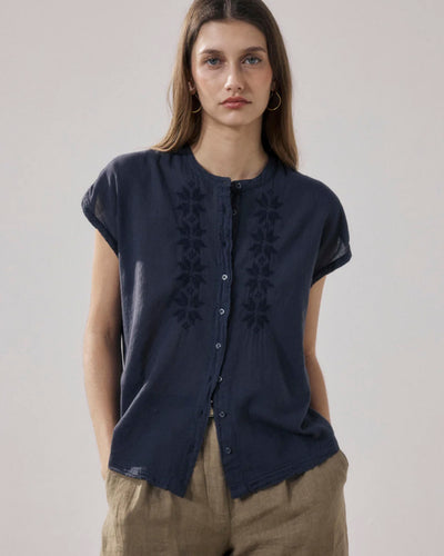 Hartford | Bi-Fabric Embroidered Blouse - White Night 11-Night