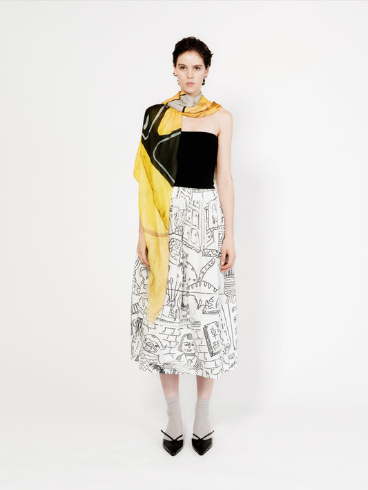 Women Circle Midi Skirt 100 Percent Cotton - Cream Bao-Bao