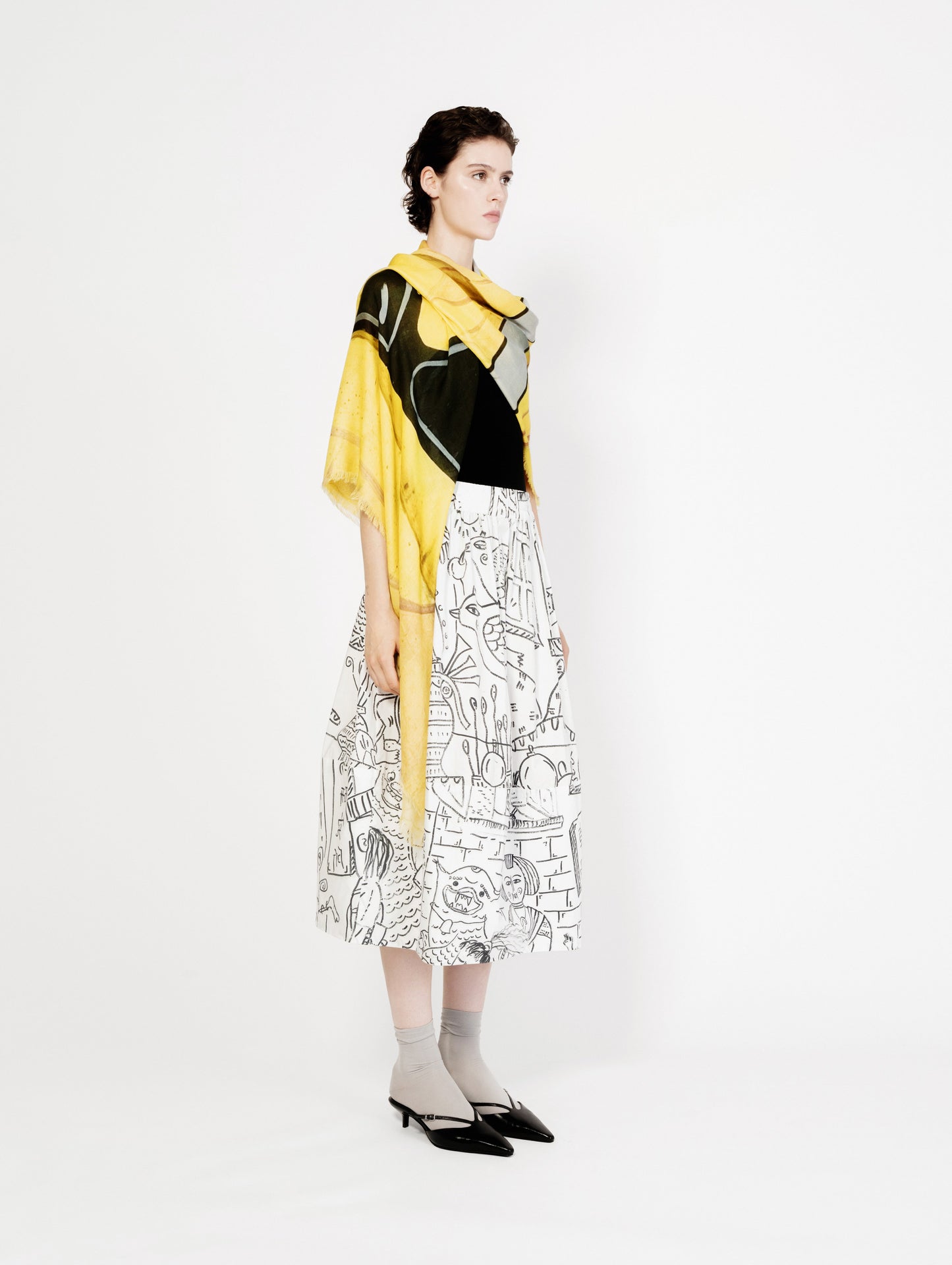 Women Circle Midi Skirt 100 Percent Cotton - Cream Bao-Bao