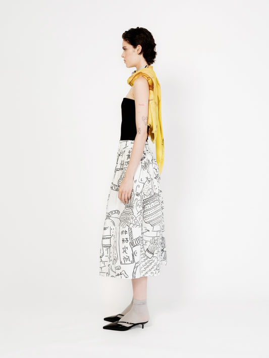 Women Circle Midi Skirt 100 Percent Cotton - Cream Bao-Bao