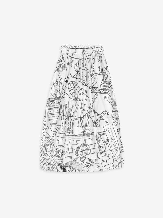 Women Circle Midi Skirt 100 Percent Cotton - Cream Bao-Bao