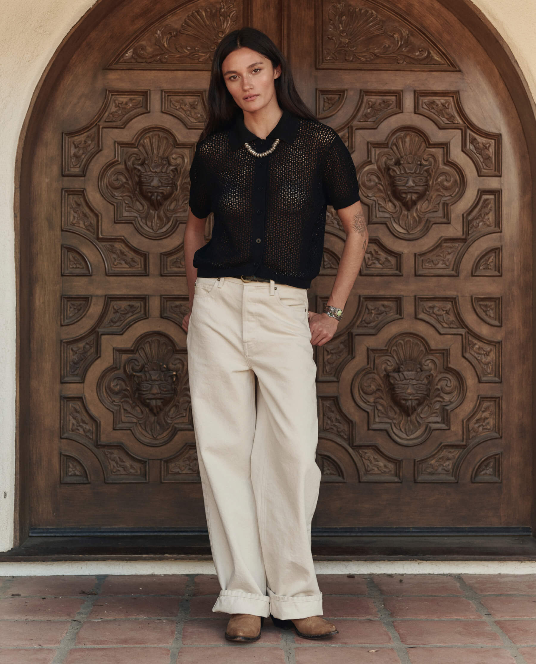 THE GREAT-475 CROCHET POLO-BLACK_01.jpg