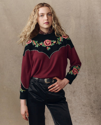 The Great | Heirloom Rose Oversized Knit Pullover - Wine
