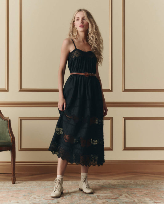 Women's Elegant Floral Rosette Dress Rosette Lace - Black