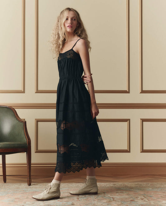 Women's Elegant Floral Rosette Dress Rosette Lace - Black