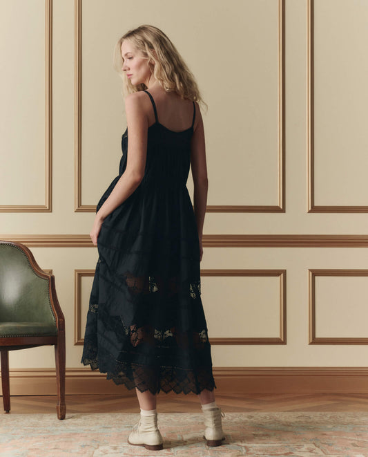 Women's Elegant Floral Rosette Dress Rosette Lace - Black