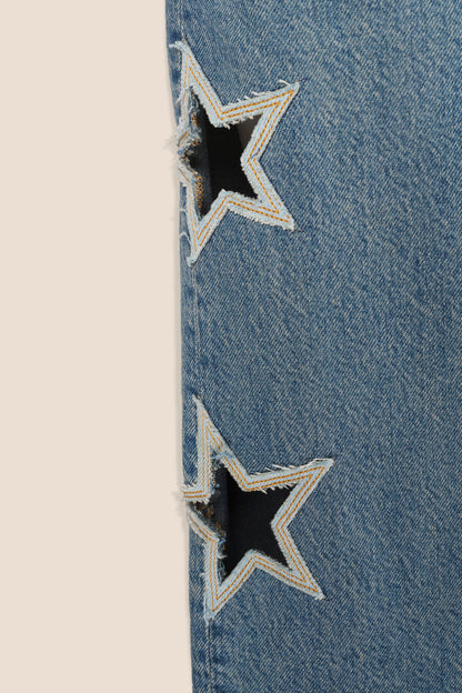 Tressé Women’s Pina Wide-Leg Jeans 100% Cotton Denim with Braided Trim - Bleu