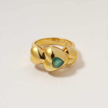 Ring Joli Coeur Bague Onyx-Vert