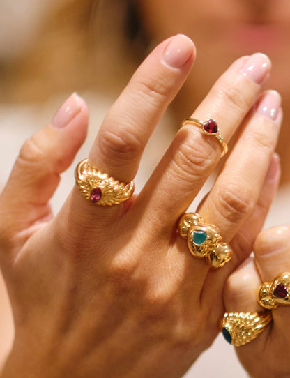 Ring Joli Coeur Bague Onyx-Vert