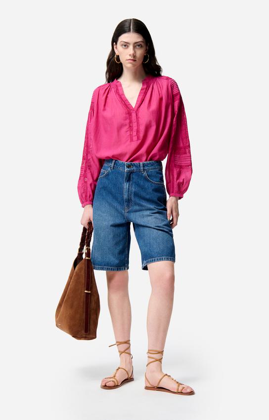 Vanessa Bruno Women's Elouan High-Waisted Denim Bermuda Shorts 100% Cotton -  Blue Royal