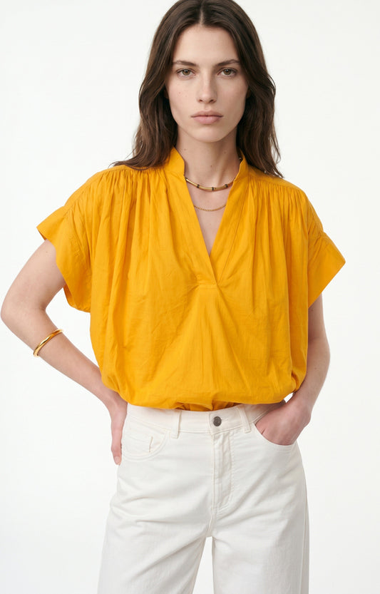 Women's Button-Down Blouse 100% Cotton Voile - Safran