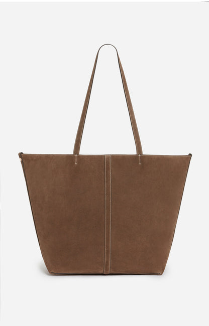 Unisex Tote Bag Velvet-Finish Cowhide Leather - Taupe