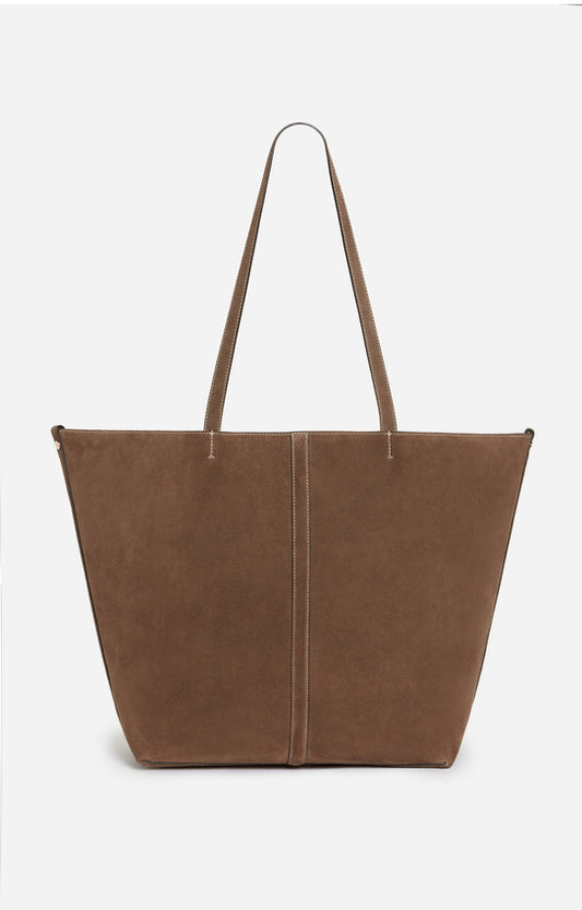 Unisex Tote Bag Velvet-Finish Cowhide Leather - Taupe