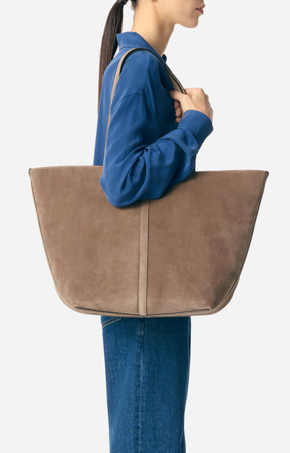 Unisex Tote Bag Velvet-Finish Cowhide Leather - Taupe