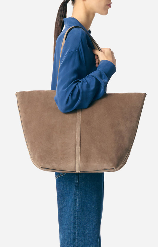 Unisex Tote Bag Velvet-Finish Cowhide Leather - Taupe