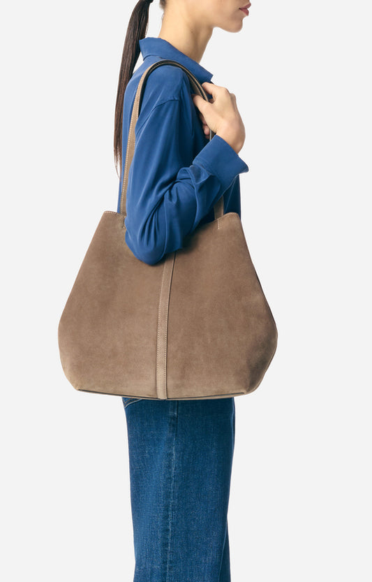 Unisex Tote Bag Velvet-Finish Cowhide Leather - Taupe