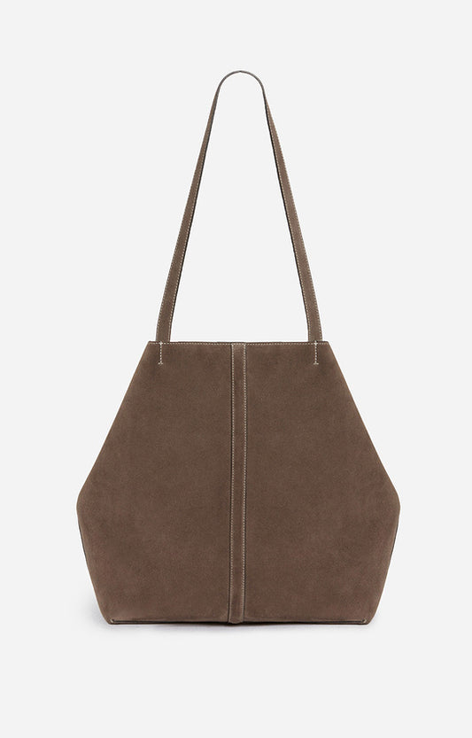 Unisex Tote Bag Velvet-Finish Cowhide Leather - Taupe