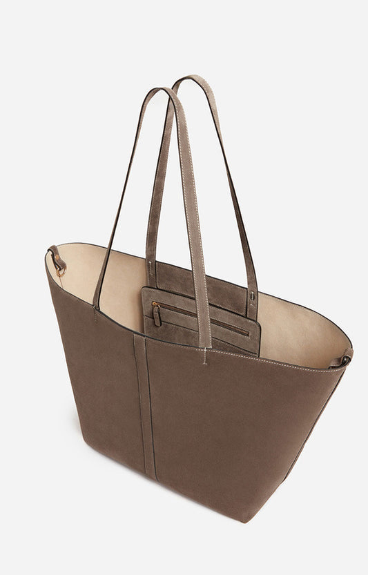 Unisex Tote Bag Velvet-Finish Cowhide Leather - Taupe