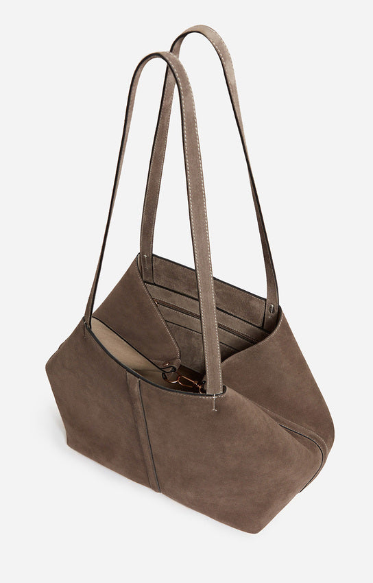 Unisex Tote Bag Velvet-Finish Cowhide Leather - Taupe