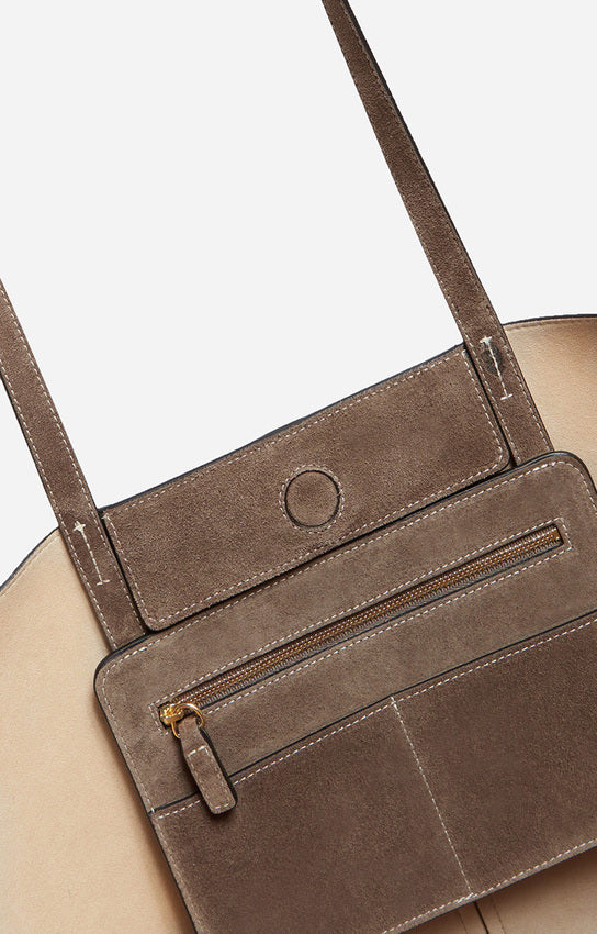 Unisex Tote Bag Velvet-Finish Cowhide Leather - Taupe