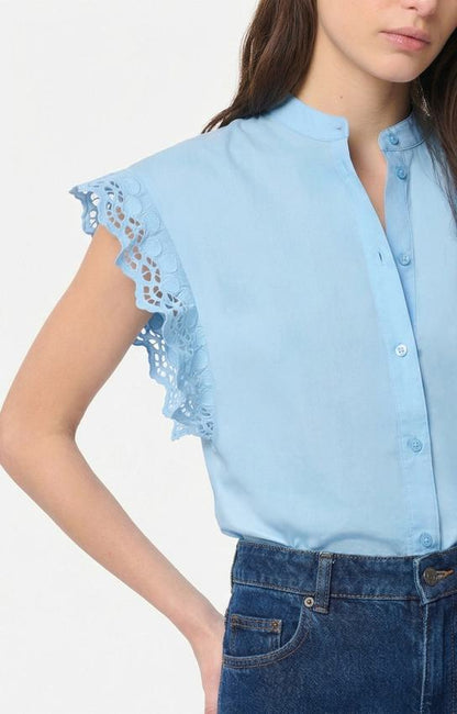 Women's Button-Down Blouse 100 Cotton Poplin - Azur