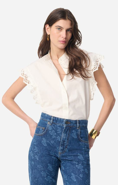 Women's Button-Down Blouse Lightweight Crepe - Ecru