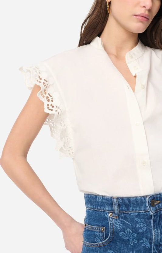 Women's Button-Down Blouse Lightweight Crepe - Ecru