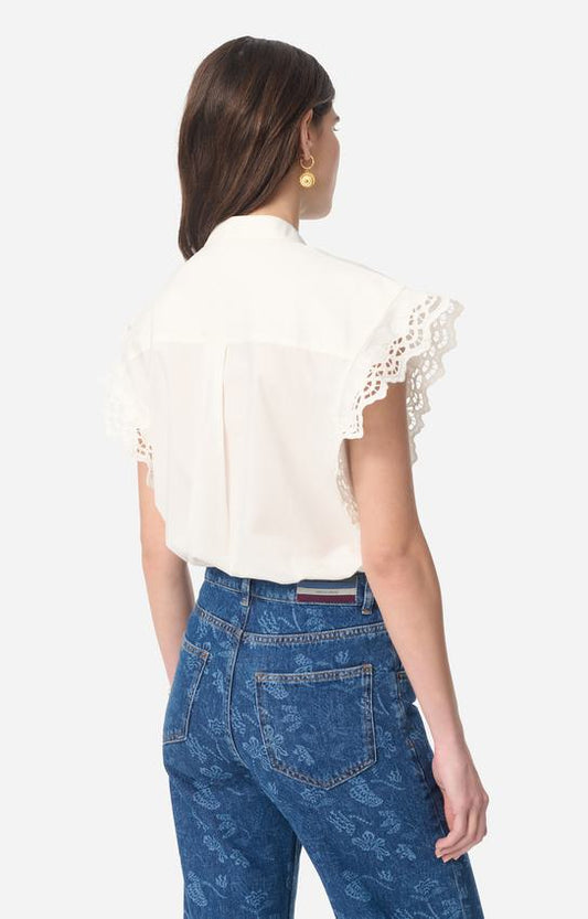 Women's Button-Down Blouse Lightweight Crepe - Ecru