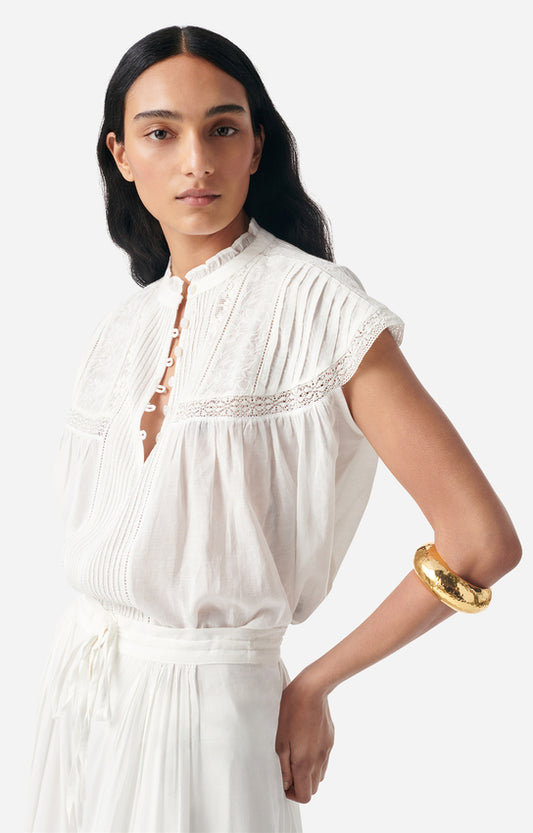 Women Button-Down Blouse 100 Percent Cotton Poplin - White Blanc