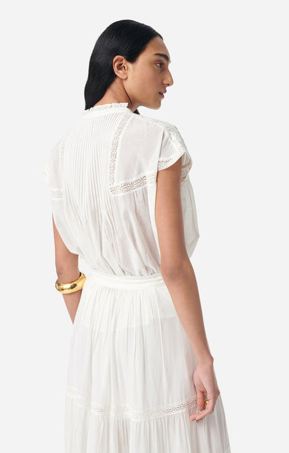 Women Button-Down Blouse 100 Percent Cotton Poplin - White Blanc
