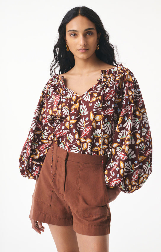 Women's Blouse Lightweight 100% Cotton Poplin - Marron