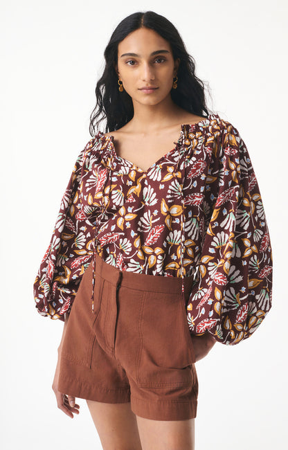 Women's Blouse Lightweight 100% Cotton Poplin - Marron