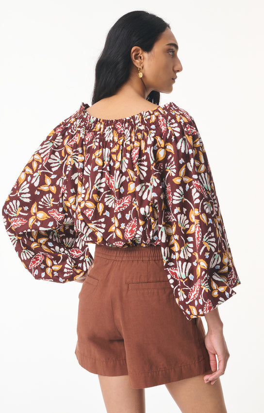 Women's Blouse Lightweight 100% Cotton Poplin - Marron