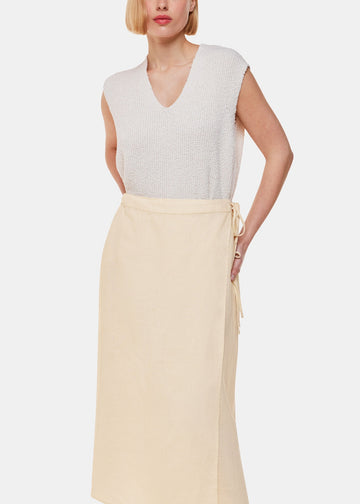 Linen Wrap Midi Skirt 38174 Ivory