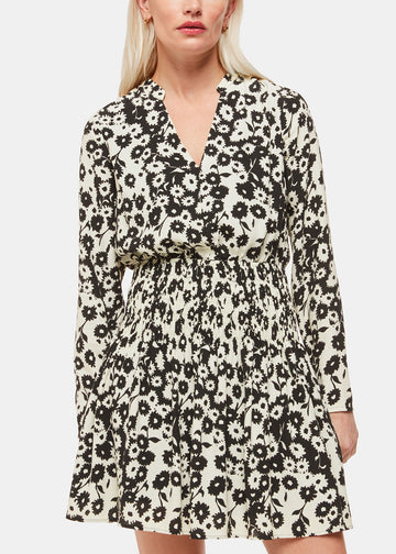 Riley Floral Shirred Dress 38507 Black-multi