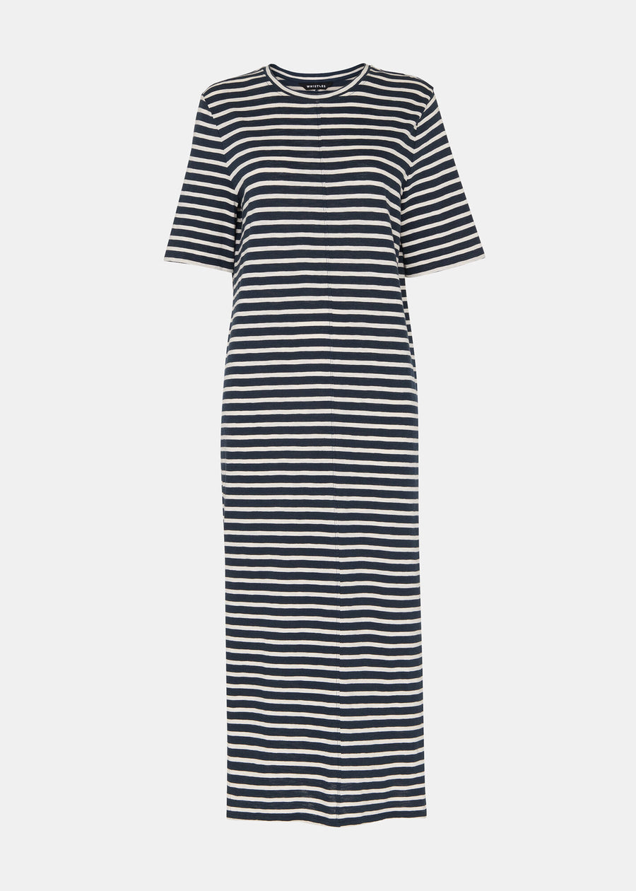 Breton Stripe Jersey Dress 38869 Blue-multi