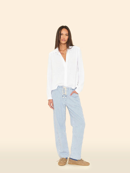 XIRENA Women's Baxter Barrel Leg Striped Denim Jeans - Railroad Blue Blue-Railroad