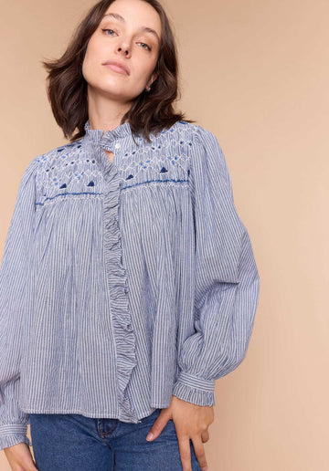 Blouse Peuplier Stripe-Bleu