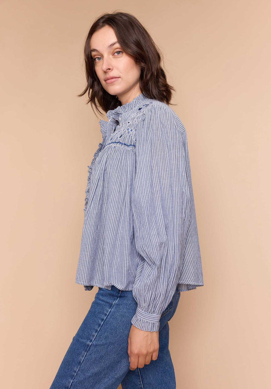 Blouse Peuplier Stripe-Bleu