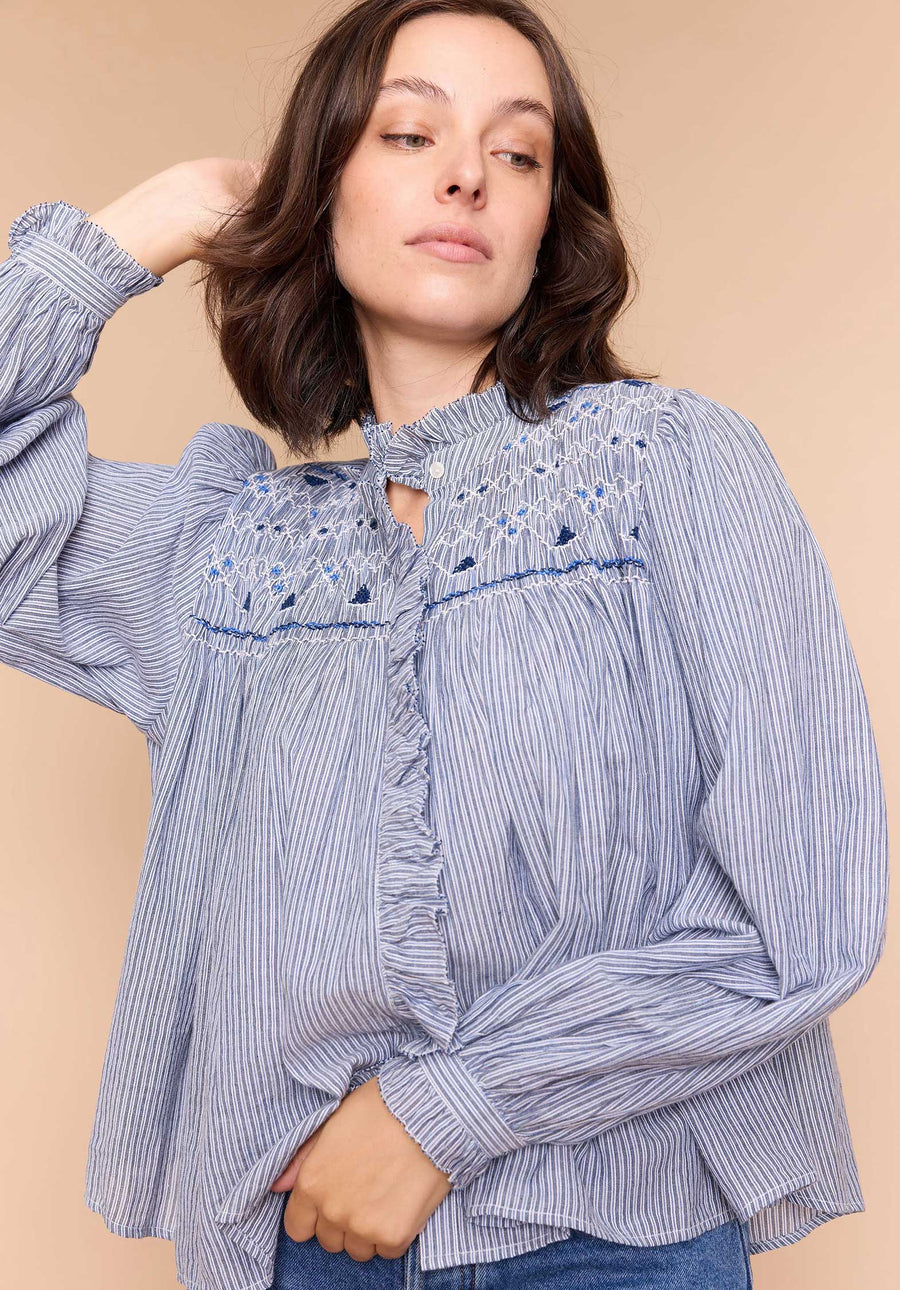 Blouse Peuplier Stripe-Bleu