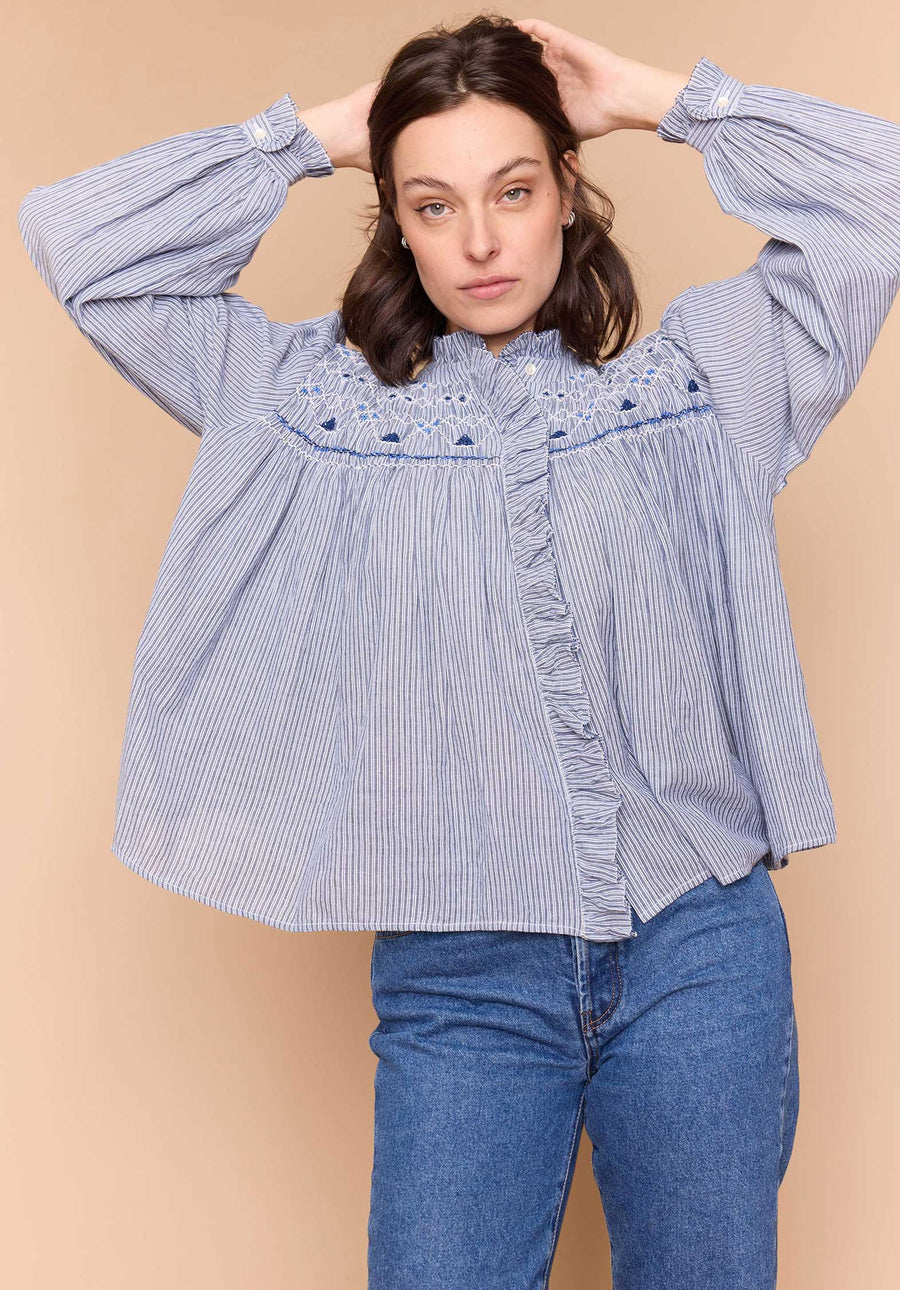 Blouse Peuplier Stripe-Bleu