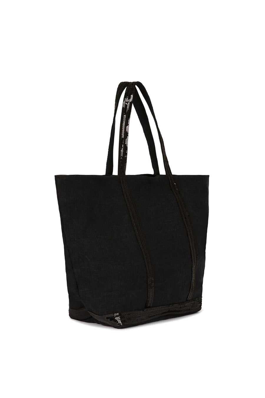 Medium+ Embellished Linen Tote Bag With Zip Noir - RUE MADAME | BOUTIQUE PARISIENNE